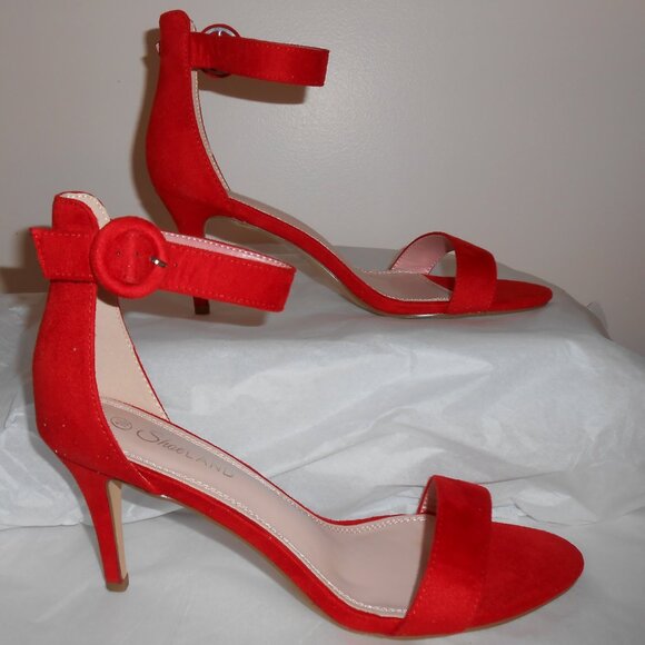 Shoeland SL-Ambrosia Red Suede Ankle Strap Open Toe 3.25" Stiletto Heels-Size 10 - Picture 2 of 8